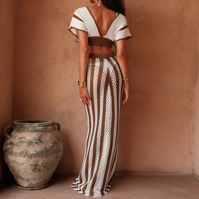 Damen Crop-Top und eleganter Palazzo-Hose Set EB