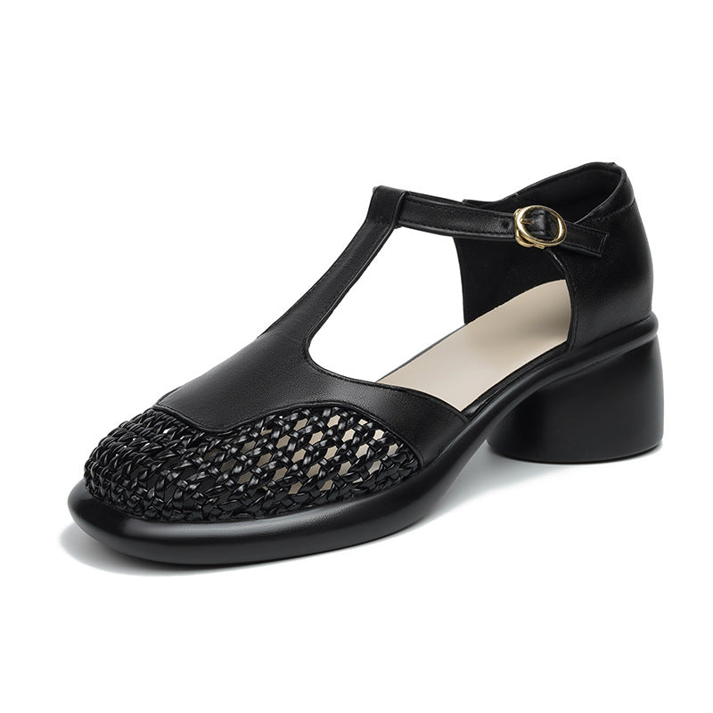 Damen Sandalen mit geflochtenem Vorderteil und komfortablem Blockabsatz EB