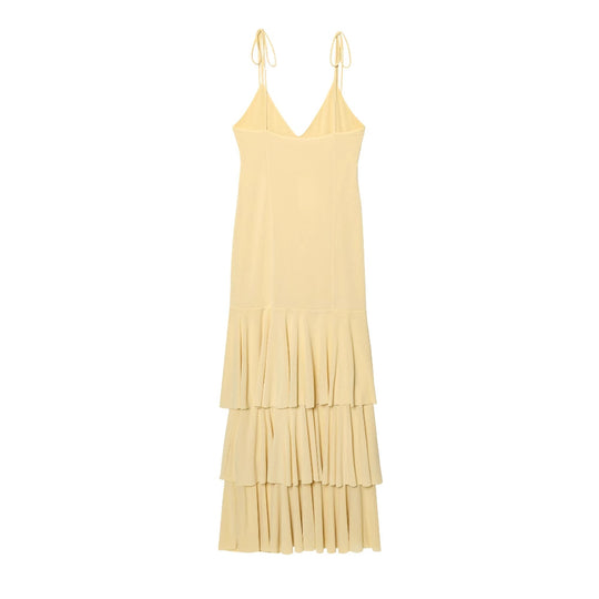 Damen Maxikleid mit voluminösen Rüschendetails und verstellbaren Spaghetti-Trägern EB