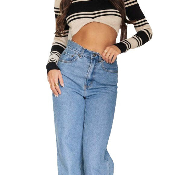Damen Weit Geschnittene Jeanshose mit hohem Bund und lässigem Schnitt EB