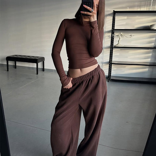 Damen lässiges Langarm-Top und weite Hose Set EB