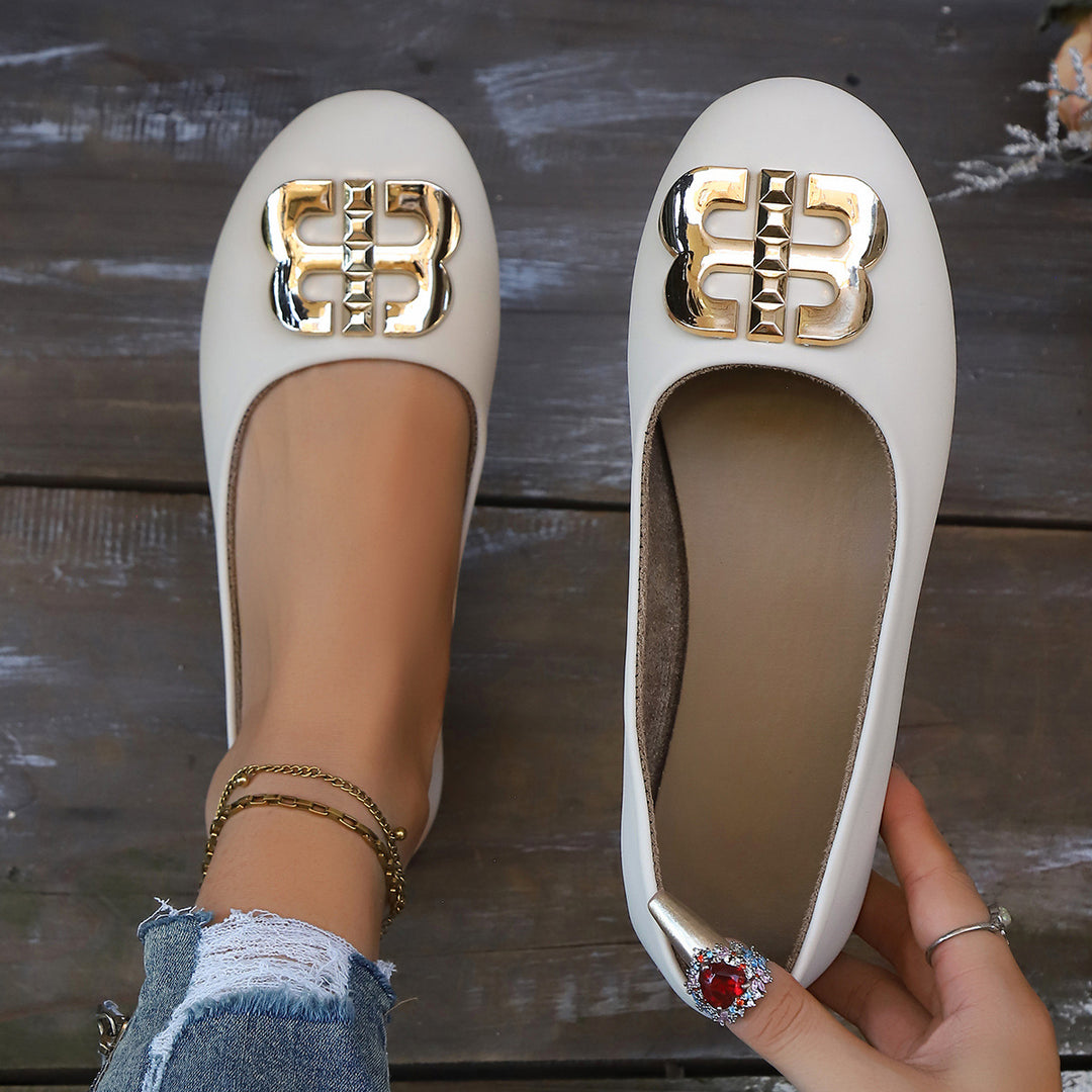 Damen Schicke Ballerinas mit glänzender Schnallenapplikation EB
