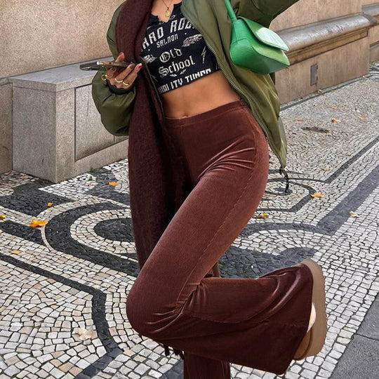 Damen Elegante Schlaghose mit hohem Bund und glattem Material EB