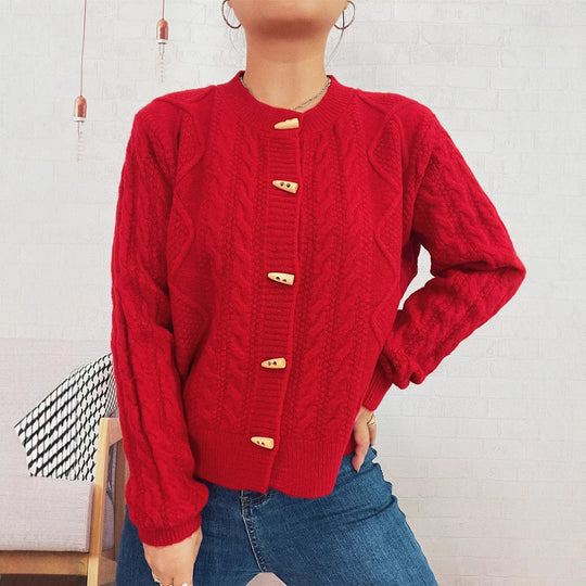 Damen Strickjacke mit dekorativen Knöpfen und strukturierter Webart EB