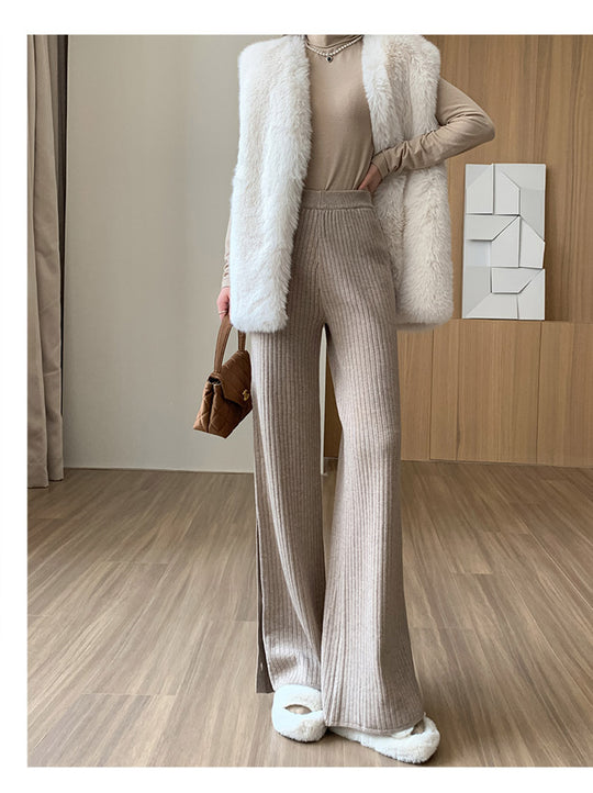 Damen Elegante Strickhose mit dekorativen Knopfdetails EB
