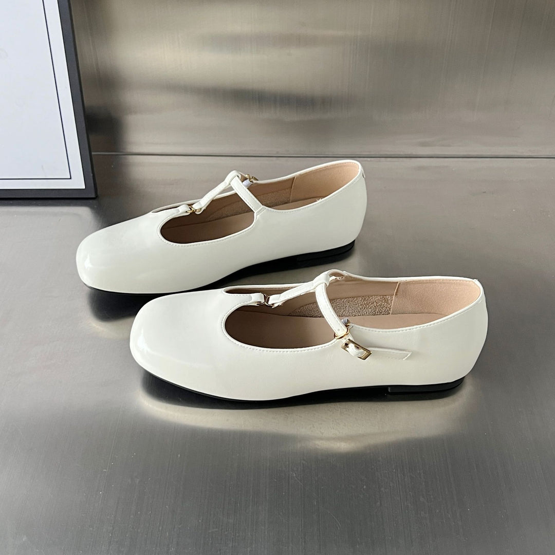 Damen Elegante Ballerinas mit doppeltem Riemen und modischem Glanzleder EB