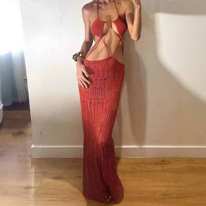 Damen Maxikleid mit raffiniertem Cut-Out-Design und zarten Trägern EB