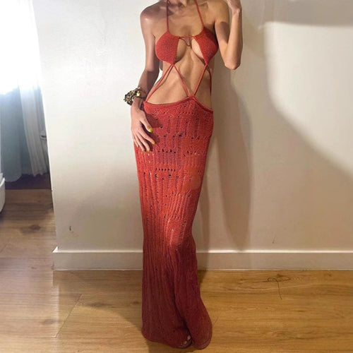 Damen Maxikleid mit raffiniertem Cut-Out-Design und zarten Trägern EB