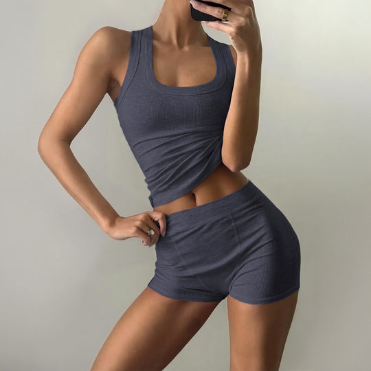 Damen Sportliches Tanktop und Shorts Set EB