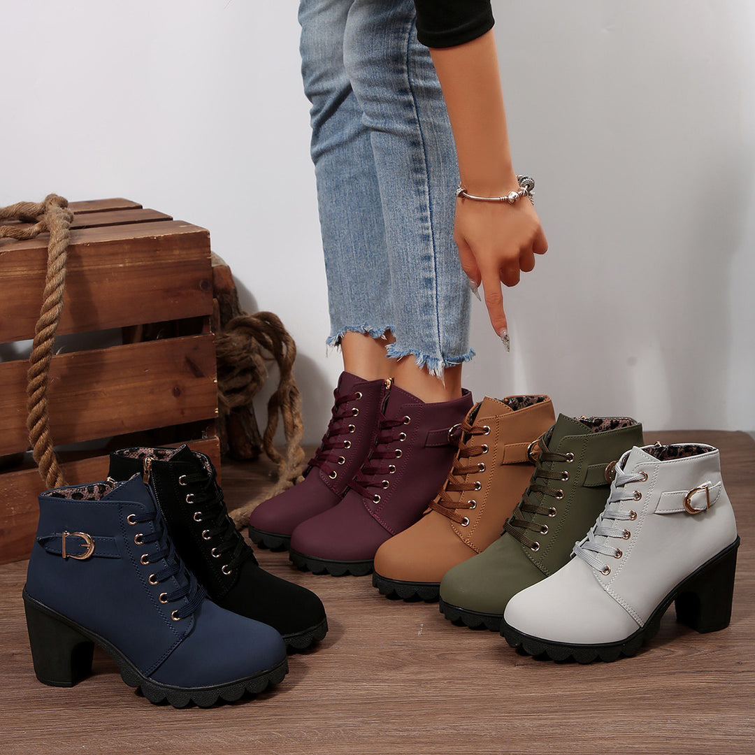 Damen nan knöchelhohe Schnürstiefelette mit robustem Blockabsatz und profilstarker Lugsohle EB
