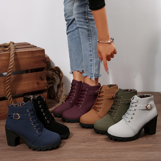 Damen nan knöchelhohe Schnürstiefelette mit robustem Blockabsatz und profilstarker Lugsohle EB