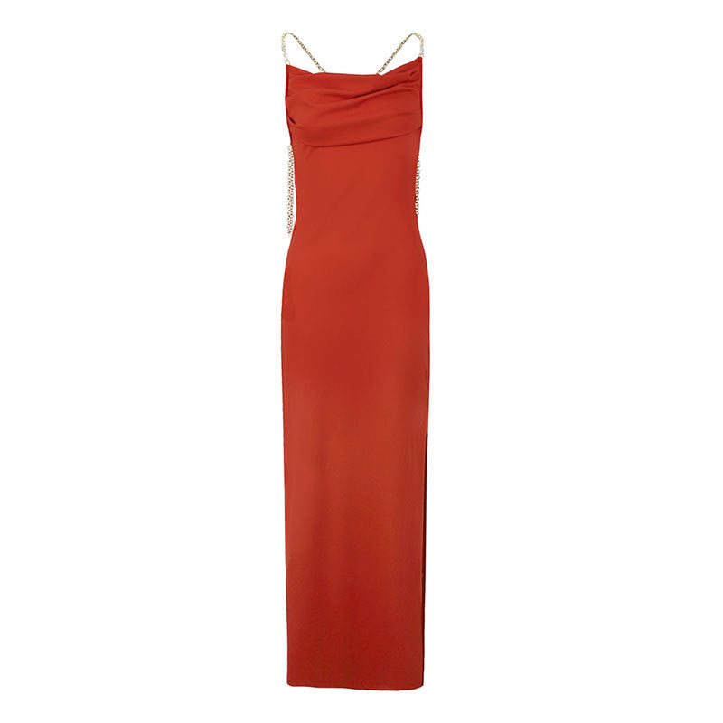 Damen Elegantes Langarm-Maxikleid mit tiefem V-Ausschnitt und zarten Rüschendetails EB