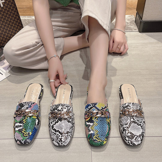 Damen elegante Mules mit schimmerndem Kettenverschluss EB