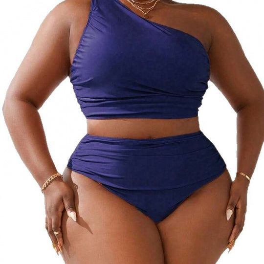 Damen Einseitiger Bikini-Set mit modischem Wickeldetail und hohem Bund EB