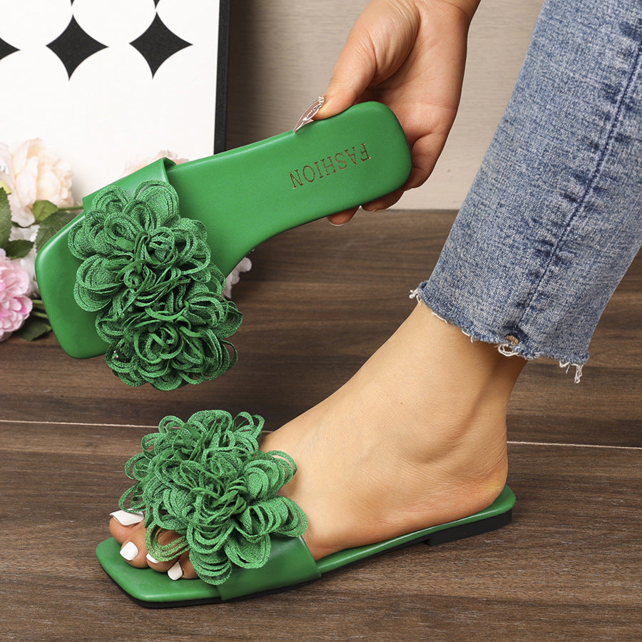Damen elegante Slide-Sandalen mit floralen Applikationen EB