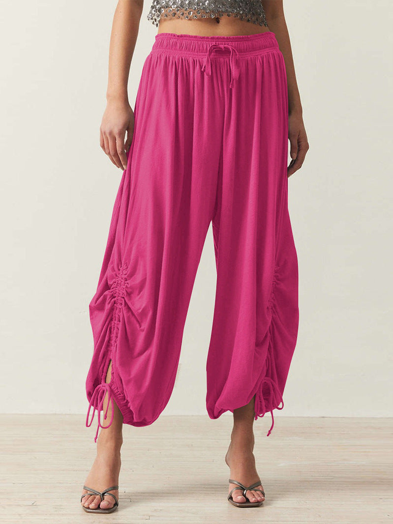 Damen luftige Chino-Hose mit verstellbarem Bund und Kordelzug EB