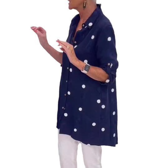 Damen Langarm-Bluse mit strukturiertem Punktedesign und praktischer Knopfleiste Heidi-Mode