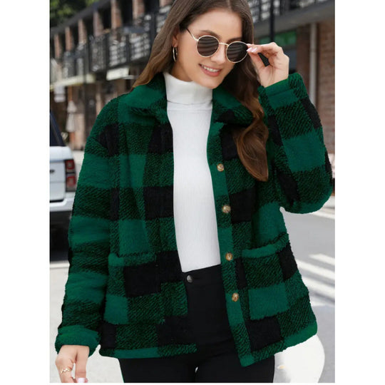 Damen kuschelige Plüschjacke mit Karomuster EB
