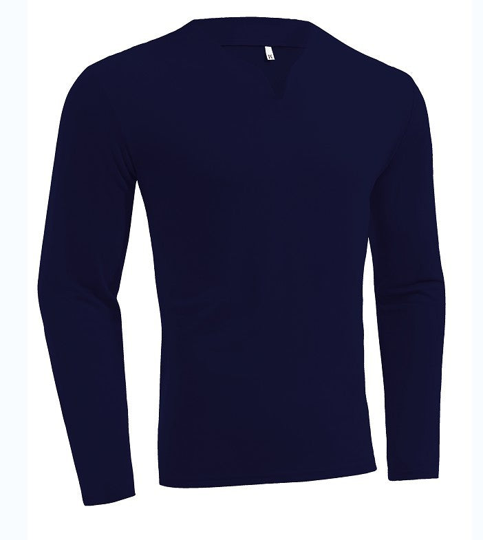 Herren nan Langarmshirt mit V-Ausschnitt Slim Fit Baumwollmix und elastischem Komfortbund EB