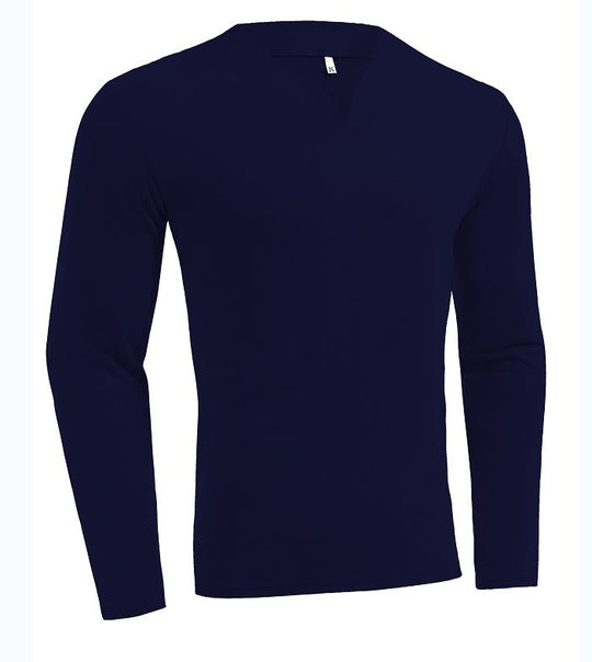 Herren nan Langarmshirt mit V-Ausschnitt Slim Fit Baumwollmix und elastischem Komfortbund EB