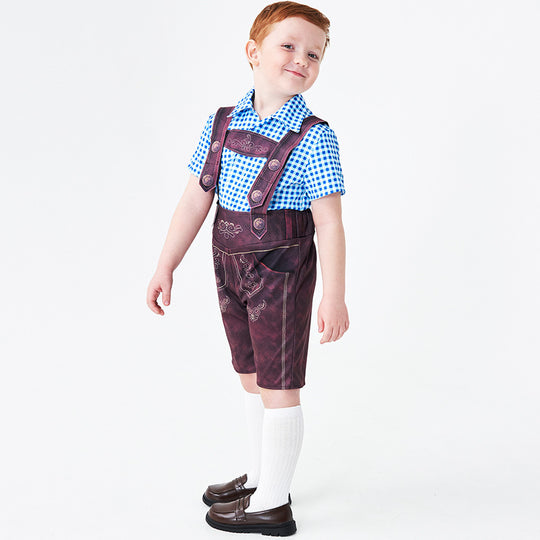 Herren nan kurze Trachtenlederhose mit verstellbaren Trägern und traditioneller Stickerei EB