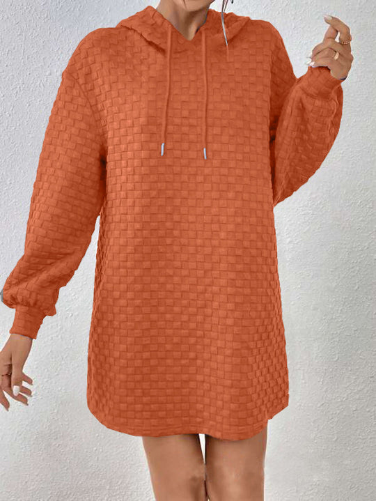 Damen Kapuzenkleid mit Strukturmuster und langen Ärmeln EB