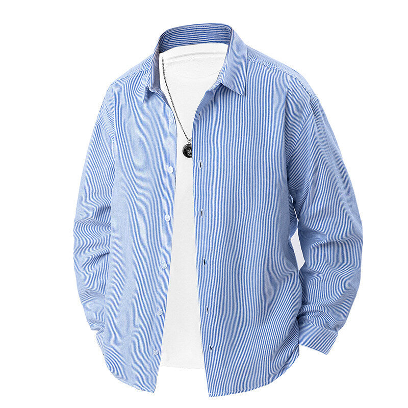 Herren nan gestreiftes Overshirt-Hemd mit lockerer Passform und Kentkragen EB