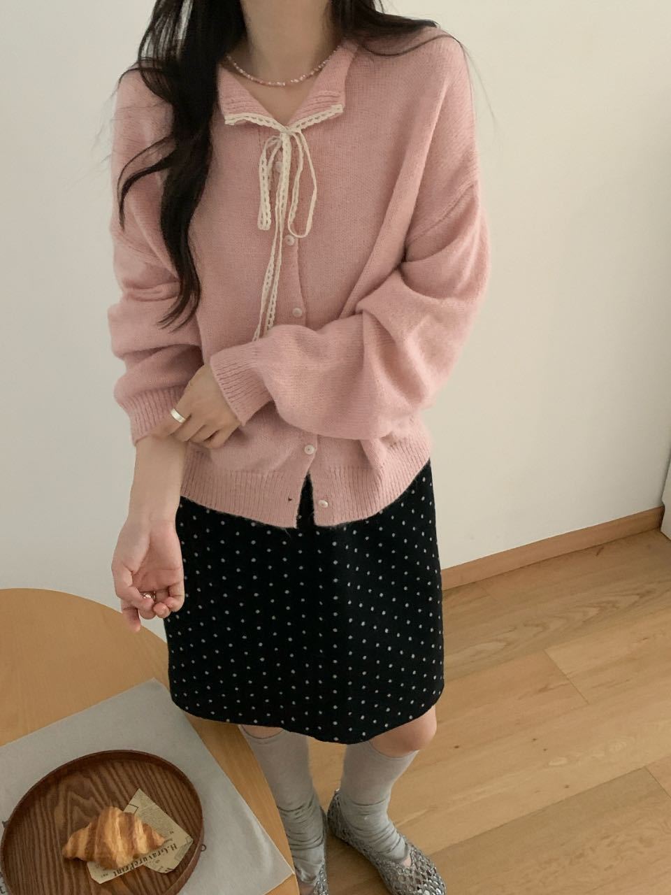Damen lässiger Strickcardigan mit Kordelzug und feiner Struktur EB