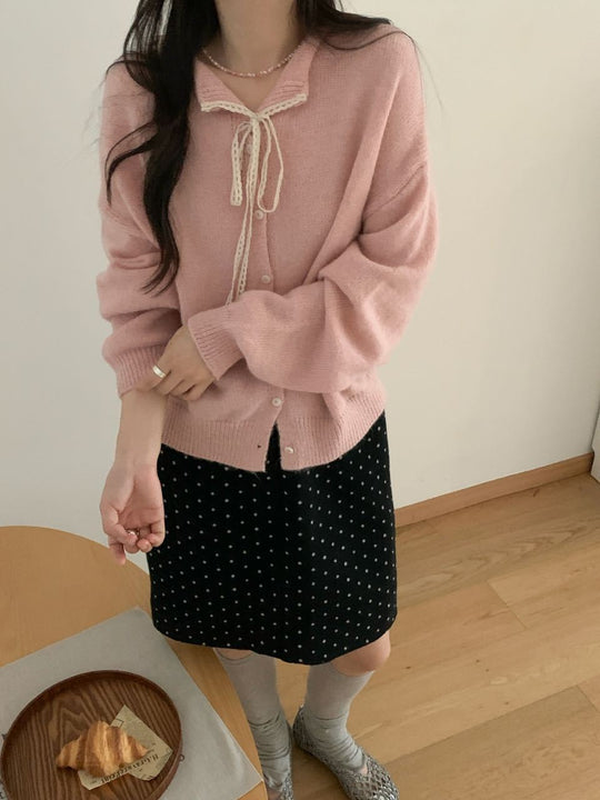 Damen lässiger Strickcardigan mit Kordelzug und feiner Struktur EB