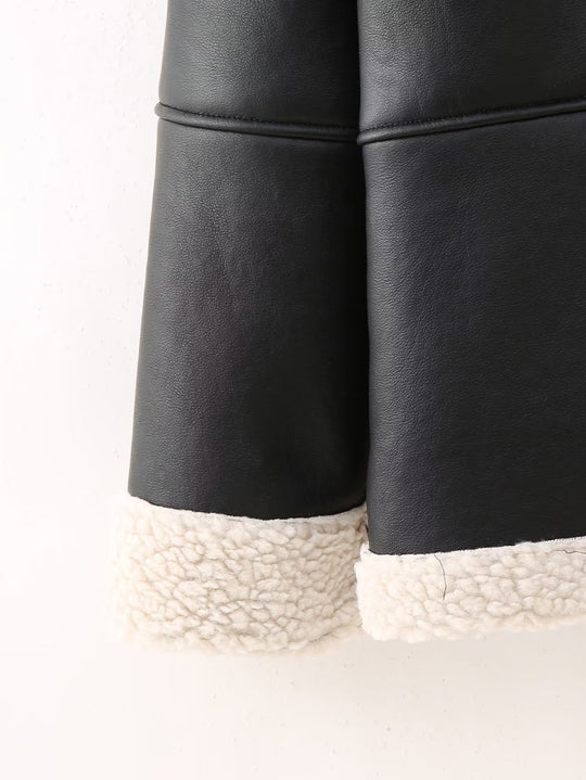 Damen Kunstlederjacke mit kuscheligem Innenfutter und hohem Kragen EB