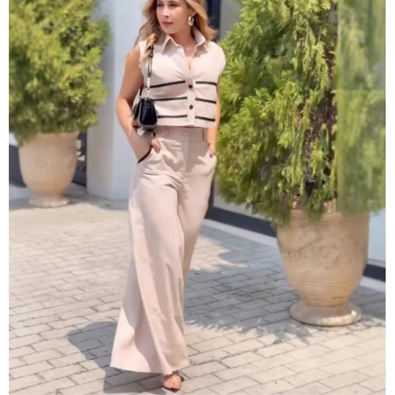 Damen lässiger, gestreifter Crop-Top EB