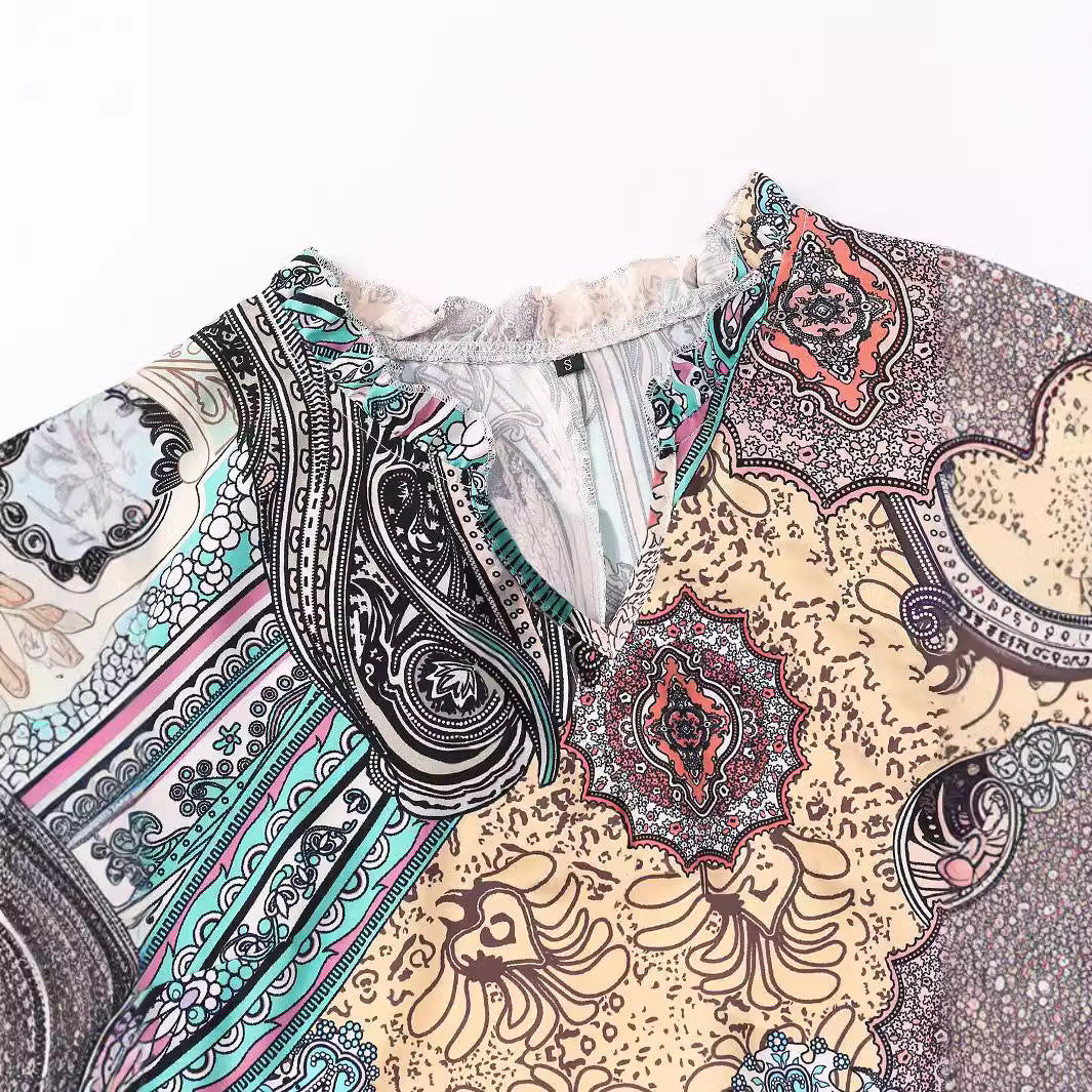 Damen Bohemian Kleid mit fließendem Schnitt und Paisley-Muster EB