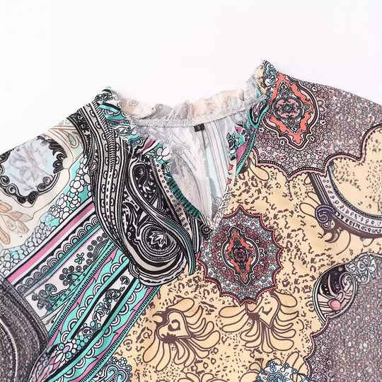 Damen Bohemian Kleid mit fließendem Schnitt und Paisley-Muster EB