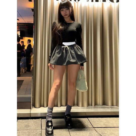Damen Modischer Minisch skirt mit elastischem Bund und seitlichem Kordelzug EB