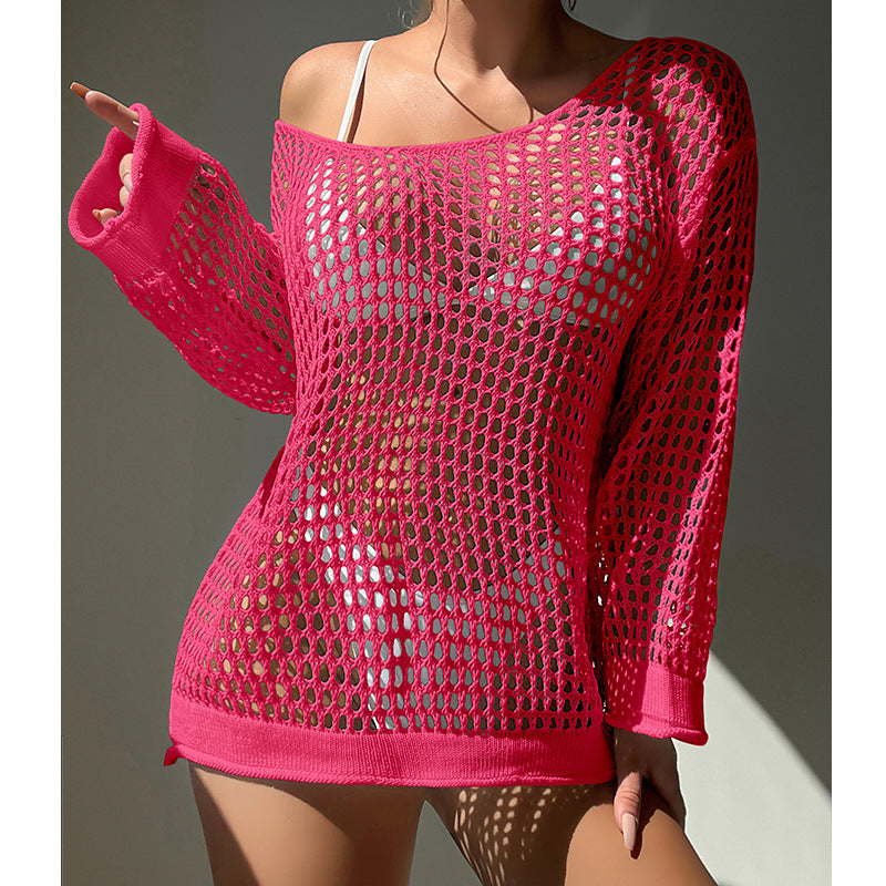 Damen luftiger Grobstrick Pullover mit weitem Schnitt und offenen Ärmeln EB