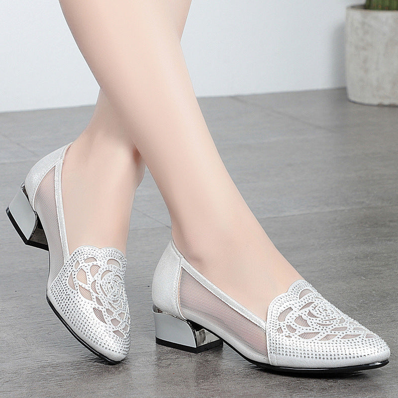 Damen Geschlossene Ballerinas mit floralem Spitzenmuster und rutschfester Sohle EB