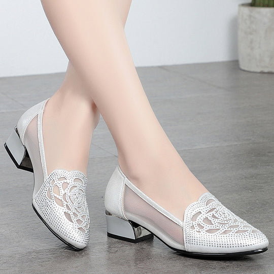 Damen Geschlossene Ballerinas mit floralem Spitzenmuster und rutschfester Sohle EB