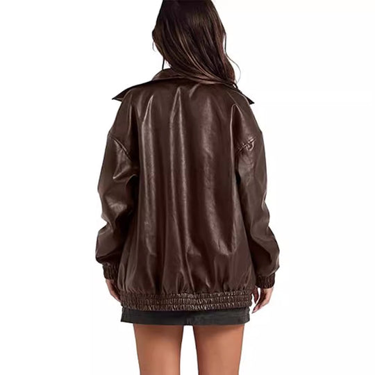 Damen Lässige Oversized-Jacke mit elastischen Bündchen und praktischen Taschen EB