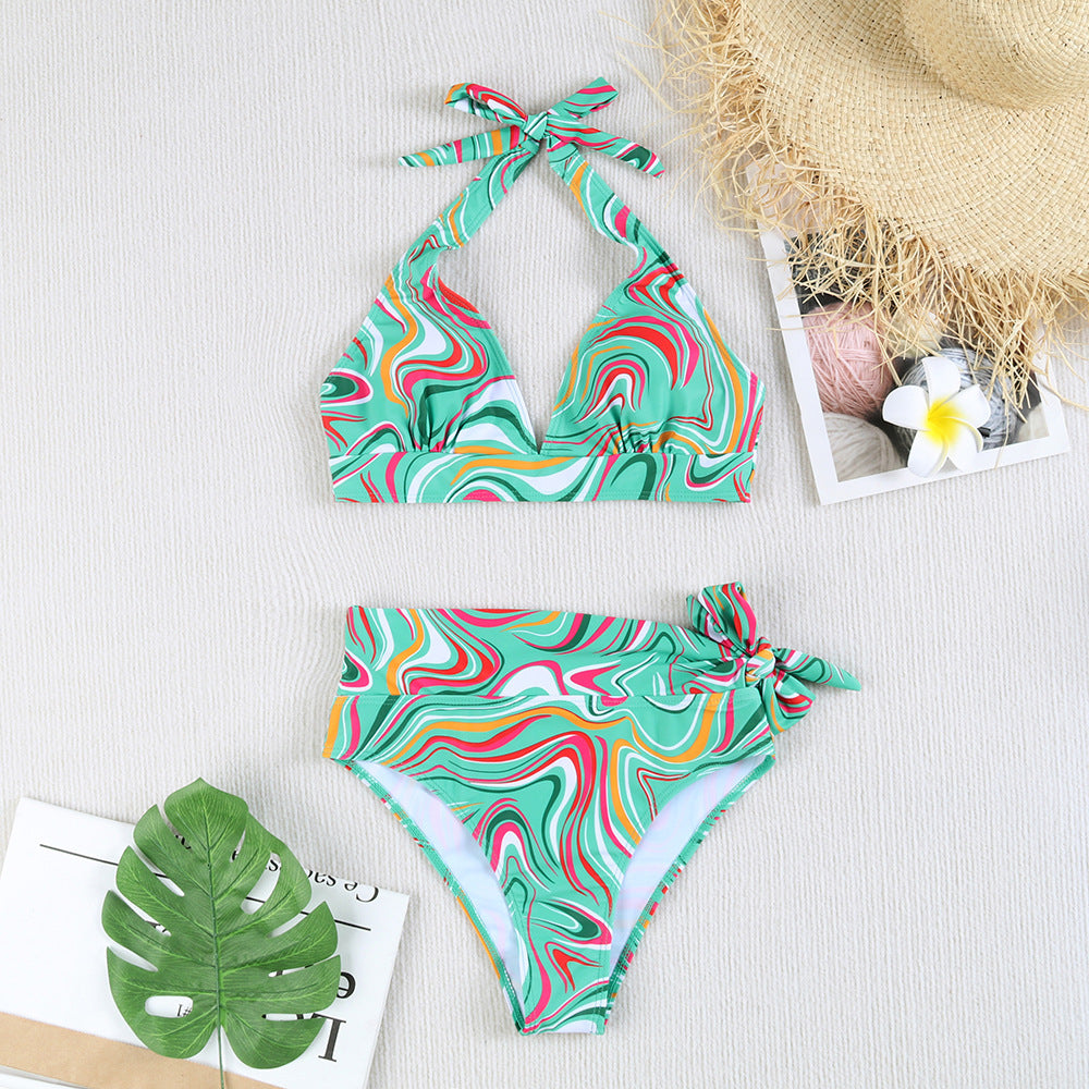 Damen Triangel-Bikini mit verstellbaren Bindebändern und floralem Design EB