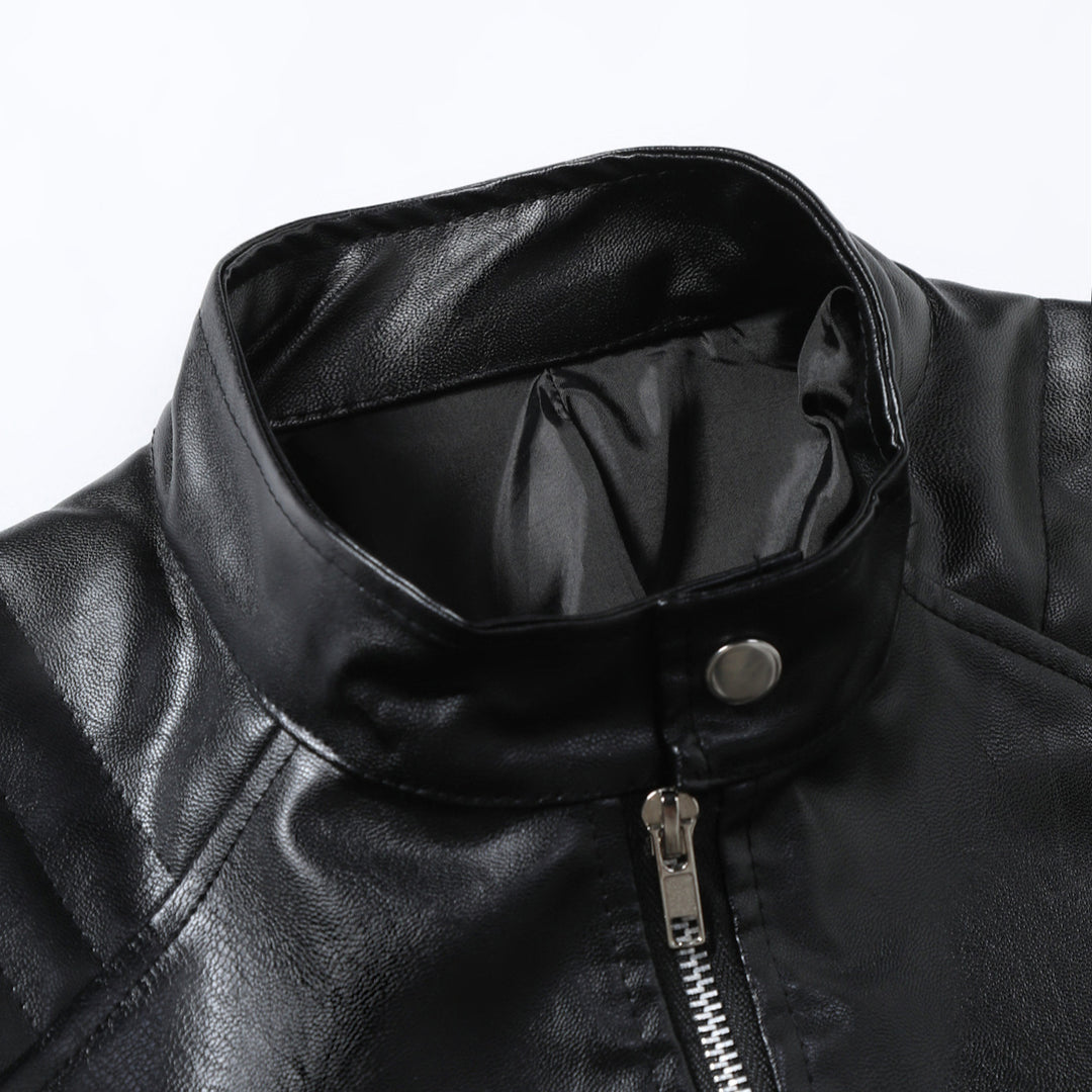 Herren Modische Kunstlederjacke mit asymmetrischem Reißverschluss