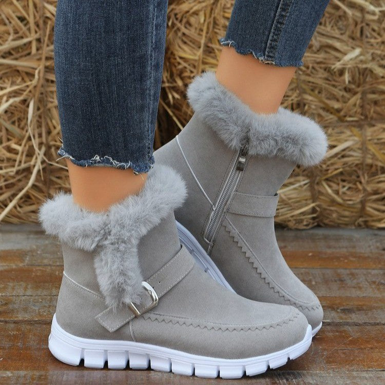 Damen Gefütterte Winterstiefel mit komfortablem Reißverschluss und dekorativer Schnalle EB
