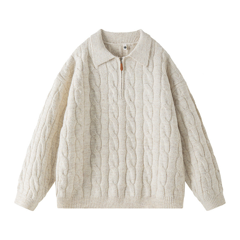 Damen Hochwertiger Strickpullover mit kurzem Reißverschluss und klassischem Kragen EB