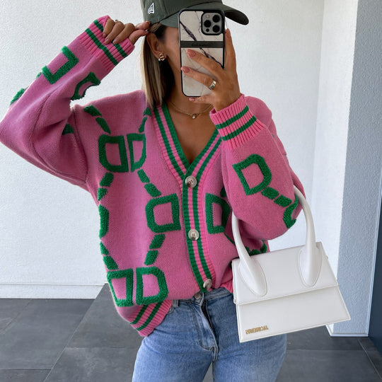 Damen Grobstrick-Cardigan mit 3D-Strukturmotiv, V‑Ausschnitt und Knopfleiste EB