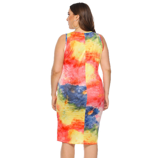 Damen figurbetontes Sommerkleid mit buntem Batik-Muster EB