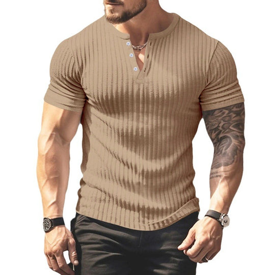 Herren kurzärmeliges Henley-T-Shirt mit strukturiertem Rippdesign und praktischem Knopfverschluss EB