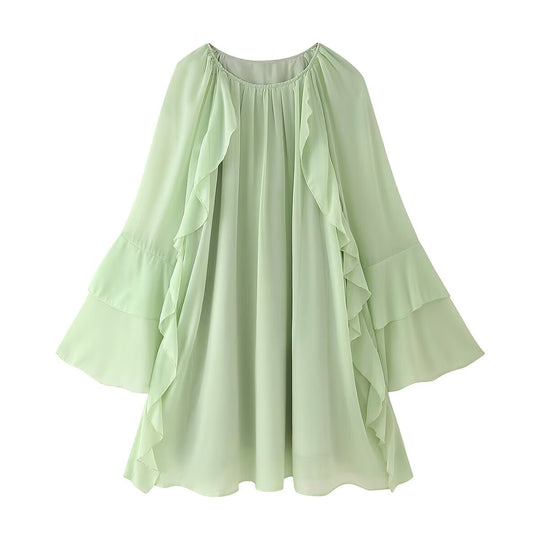 Damen luftiges Maxikleid mit voluminösen Rüschendetails EB