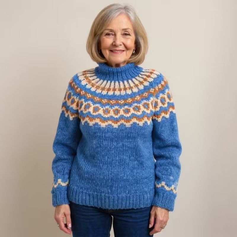 Damen nan kuscheliger Norweger-Strickpullover mit Stehkragen und Oversize-Passform EB