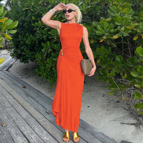 Damen figurbetontes Maxikleid mit asymmetrischem Schnitt und elegantem Raffungselement EB