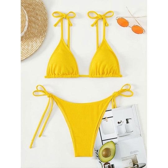 Damen Triangle-Bikini mit verstellbaren Bindebändern und feiner Rippstruktur EB
