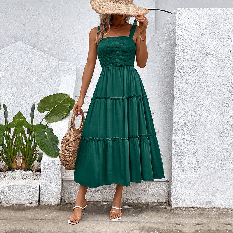 Damen Midikleid mit elastischem Oberteil und fließendem Rock EB